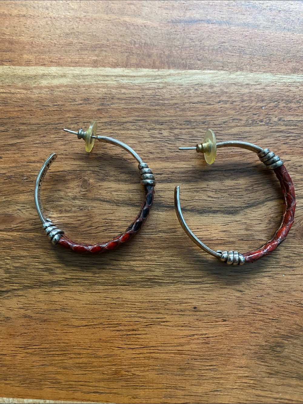 Vintage made in Mexico 925 sterling hoop earrings with snake skin accent